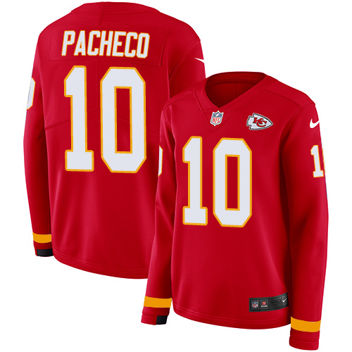 Chiefs #10 Isiah Pacheco Red Team Color Women's Stitched Limited Therma Long Sleeve Jersey