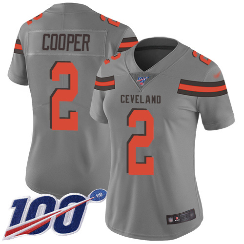 Browns #2 Amari Cooper Gray Women's Stitched Limited Inverted Legend 100th Season Jersey