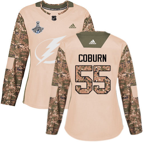 Adidas Tampa Bay Lightning #55 Braydon Coburn Camo Authentic 2017 Veterans Day Women's 2020 Stanley Cup Champions Stitched Jersey Womens