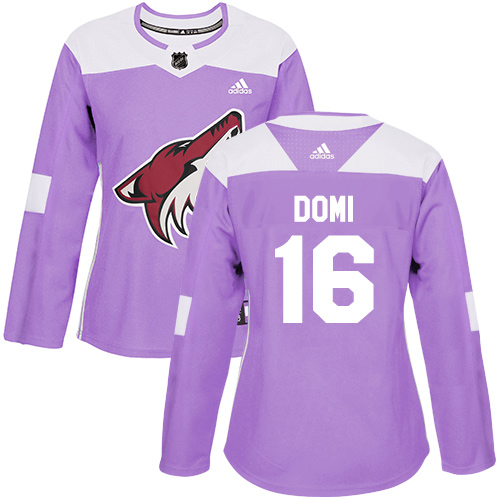 Adidas Arizona Coyotes #16 Max Domi Purple Authentic Fights Cancer Women's Stitched Jersey Womens