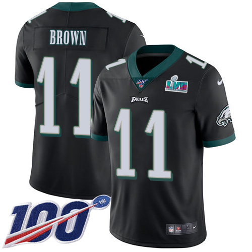 Eagles #11 A.J. Brown Black Alternate Super Bowl LVII Patch Men's Stitched 100th Season Vapor Untouchable Limited Jersey