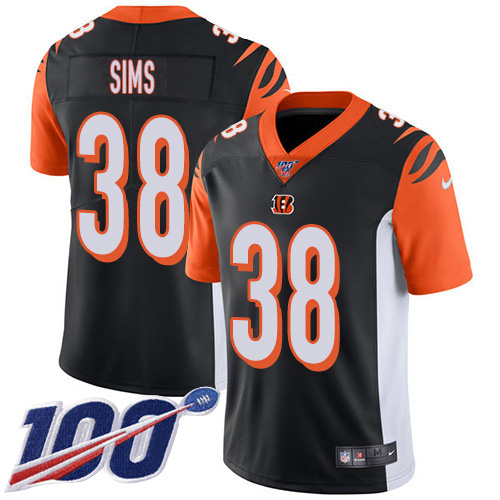 Cincinnati Bengals #38 LeShaun Sims Black Team Color Youth Stitched 100th Season Vapor Untouchable Limited Jersey Youth
