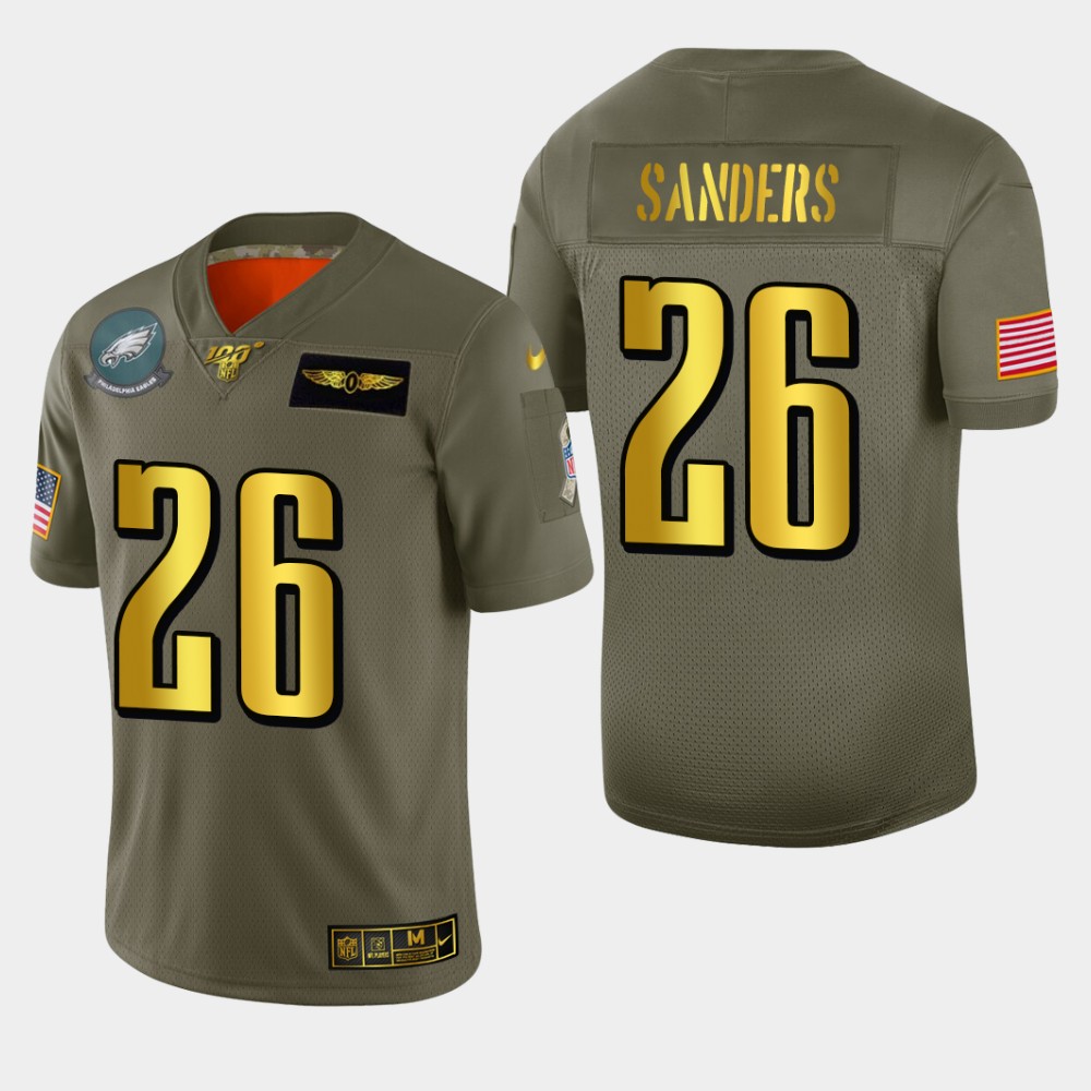 Philadelphia Eagles #26 Miles Sanders Men's Olive Gold 2019 Salute To Service Limited 100 Jersey