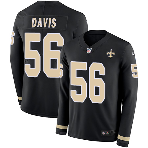 New Orleans Saints #56 DeMario Davis Black Team Color Men's Stitched Limited Therma Long Sleeve Jersey Men's