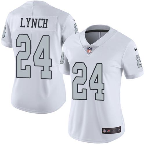 Las Vegas Raiders #24 Marshawn Lynch White Women's Stitched Limited Rush Jersey Womens