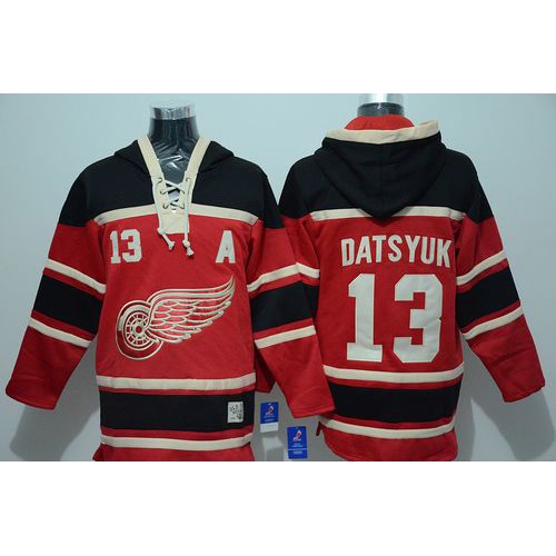 Detroit Red Wings #13 Pavel Datsyuk Red Sawyer Hooded Sweatshirt Stitched Jersey Men's