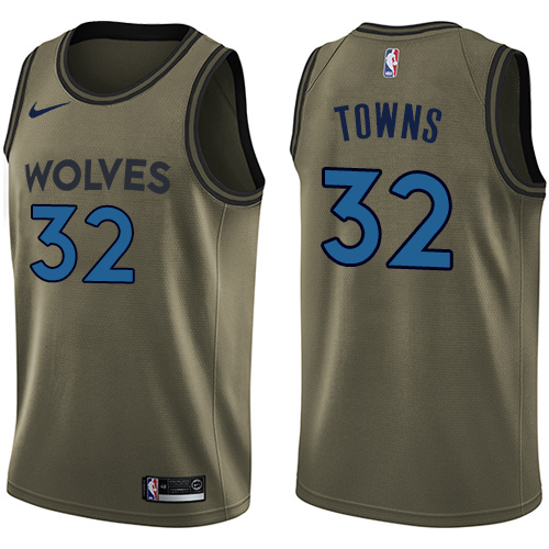 Minnesota Timberwolves #32 Karl-Anthony Towns Green Salute to Service Youth Swingman Jersey Youth