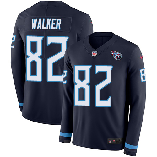 Tennessee Titans #82 Delanie Walker Navy Blue Team Color Men's Stitched Limited Therma Long Sleeve Jersey Men's