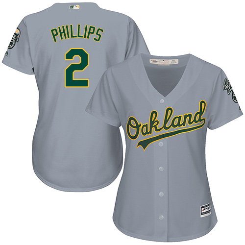 Oakland Athletics #2 Tony Phillips Grey Road Women's Stitched Jersey Womens
