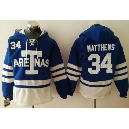 Maple Toronto Maple Leafs #34 Auston Matthews Blue Sawyer Hooded Sweatshirt 1918 Arenas Throwback Stitched Jersey Men's