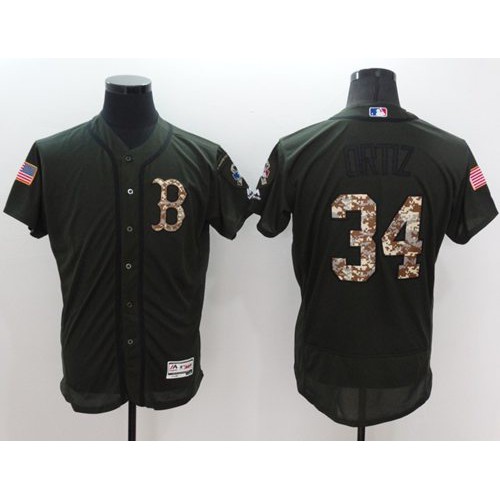 Boston Red Sox #34 David Ortiz Green Flexbase Authentic Collection Salute to Service Stitched Jersey Men's