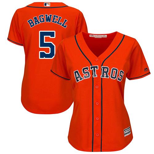 Houston Astros #5 Jeff Bagwell Orange Alternate Women's Stitched Jersey Womens