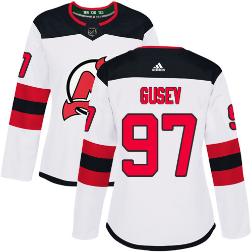 Adidas New Jersey Devils #97 Nikita Gusev White Road Authentic Women's Stitched Jersey Womens
