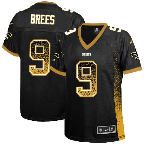 Saints #9 Drew Brees Black Team Color Women's Stitched Elite Drift Fashion Jersey