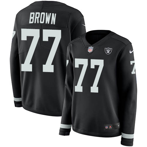 Las Vegas Raiders #77 Trent Brown Black Team Color Women's Stitched Limited Therma Long Sleeve Jersey Womens