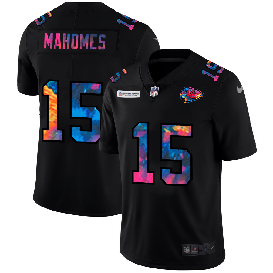 Kansas City Chiefs #15 Patrick Mahomes Men's Multi-Color Black 2020 Crucial Catch Vapor Untouchable Limited Jersey