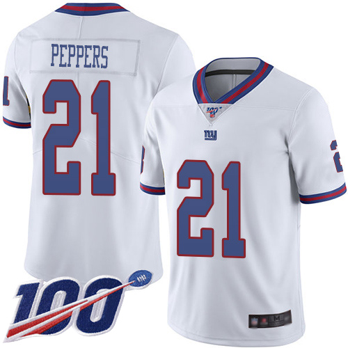 New York Giants #21 Jabrill Peppers White Men's Stitched Limited Rush 100th Season Jersey Men's