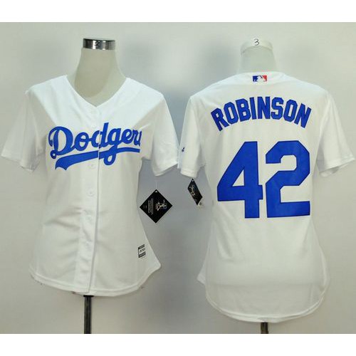 Los Angeles Dodgers #42 Jackie Robinson White Home Women's Stitched Jersey Womens