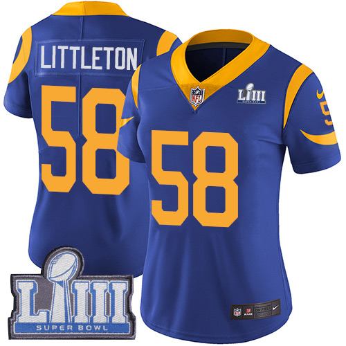 Los Angeles Rams #58 Cory Littleton Royal Blue Alternate Super Bowl LIII Bound Women's Stitched Vapor Untouchable Limited Jersey Womens