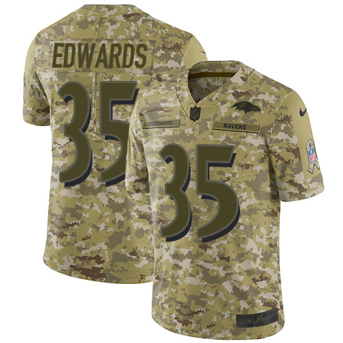 Baltimore Ravens #35 Gus Edwards Camo Youth Stitched Limited 2018 Salute To Service Jersey Youth