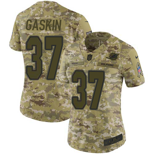 Miami Dolphins #37 Myles Gaskin Camo Women's Stitched Limited 2018 Salute To Service Jersey Womens