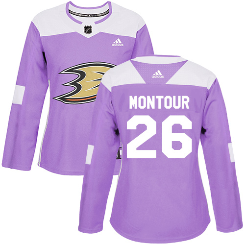 Adidas Anaheim Ducks #26 Brandon Montour Purple Authentic Fights Cancer Women's Stitched Jersey Womens