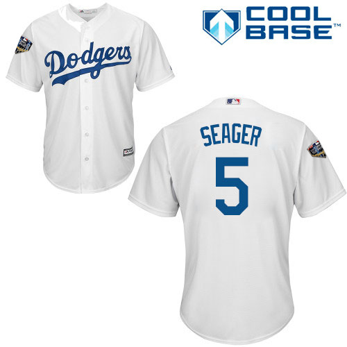 Los Angeles Dodgers #5 Corey Seager White New Cool Base 2018 World Series Stitched Jersey Men's