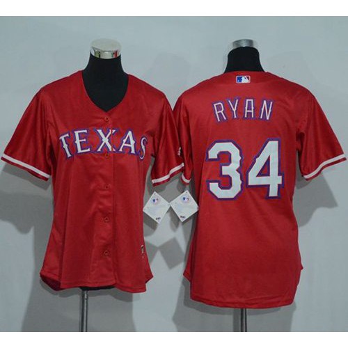 Texas Rangers #34 Nolan Ryan Red Women's Alternate Stitched Jersey Womens