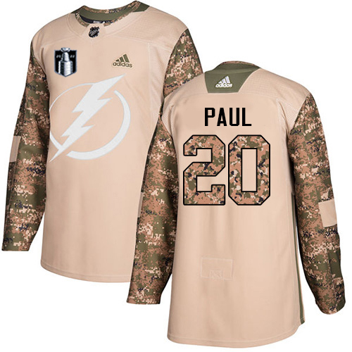 Adidas Tampa Bay Lightning #20 Nicholas Paul Camo Authentic 2022 Stanley Cup Final Patch Veterans Day Stitched Jersey Men's