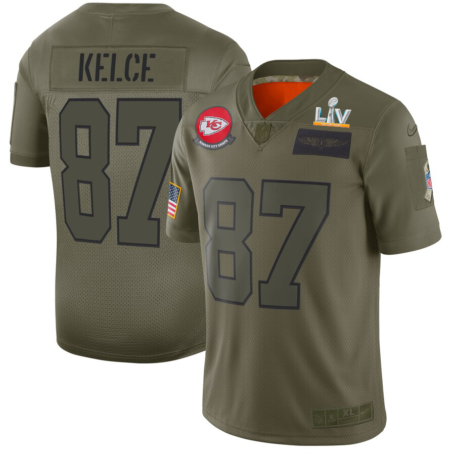 Chiefs #87 Travis Kelce Camo Youth Super Bowl LV Bound Stitched Limited 2019 Salute To Service Jersey