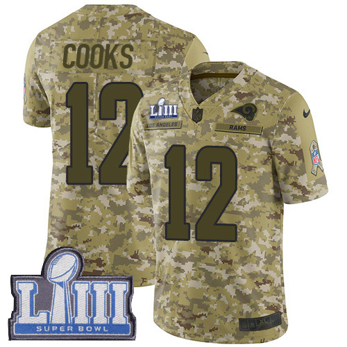 Los Angeles Rams #12 Brandin Cooks Camo Super Bowl LIII Bound Youth Stitched Limited 2018 Salute to Service Jersey Youth