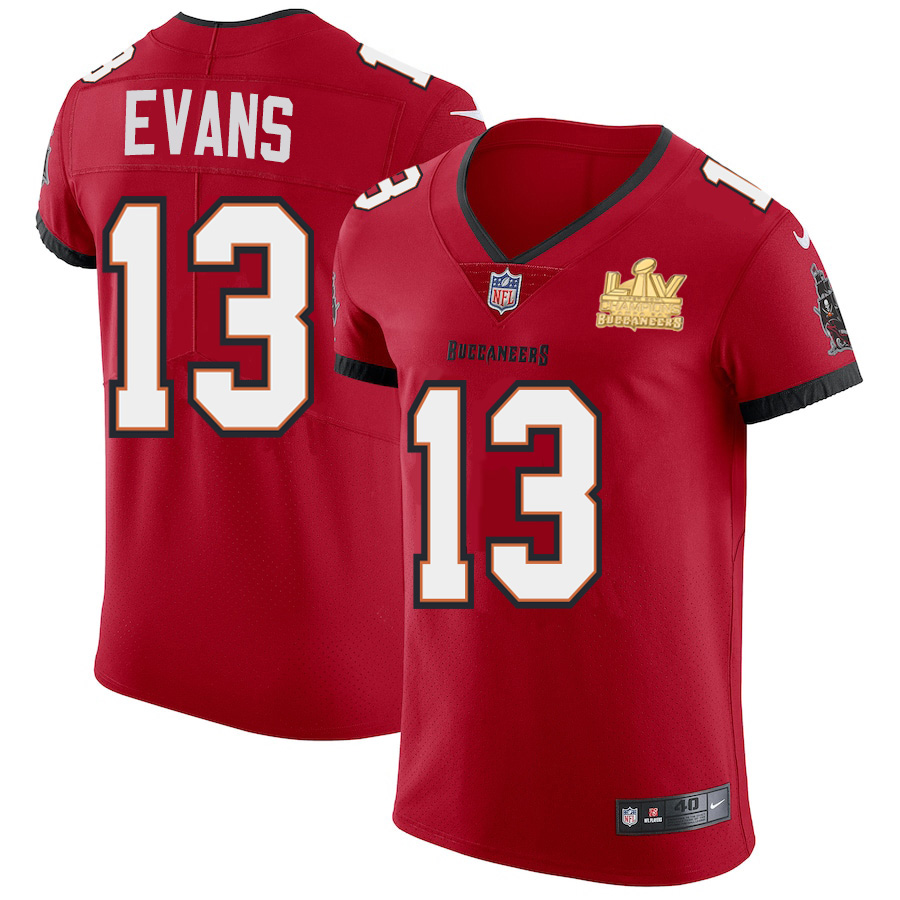 Tampa Bay Buccaneers #13 Mike Evans Men's Super Bowl LV Champions Patch Red Vapor Elite Jersey