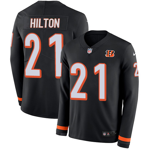 Cincinnati Bengals #21 Mike Hilton Black Team Color Youth Stitched Limited Therma Long Sleeve Jersey Youth