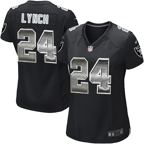 Las Vegas Raiders #24 Marshawn Lynch Black Team Color Women's Stitched Elite Strobe Jersey Womens