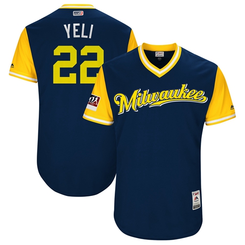 Milwaukee Brewers #22 Christian Yelich Navy 