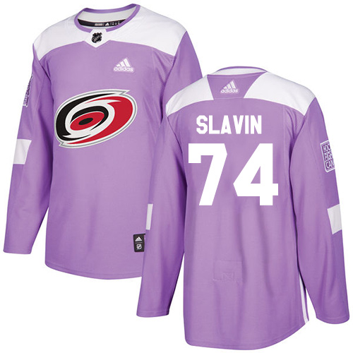 Adidas Carolina Hurricanes #74 Jaccob Slavin Purple Authentic Fights Cancer Stitched Jersey Men's