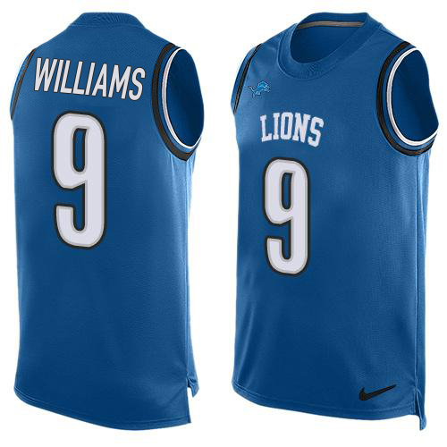 Lions #9 Jameson Williams Blue Team Color Men's Stitched Limited Tank Top Jersey