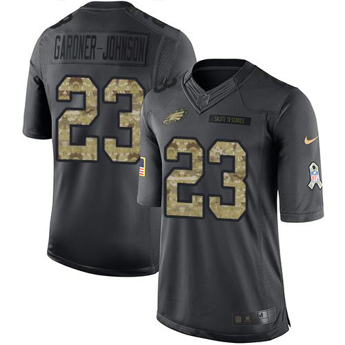 Eagles #23 C.J. Gardner-Johnson Black Youth Stitched Limited 2016 Salute To Service Jersey