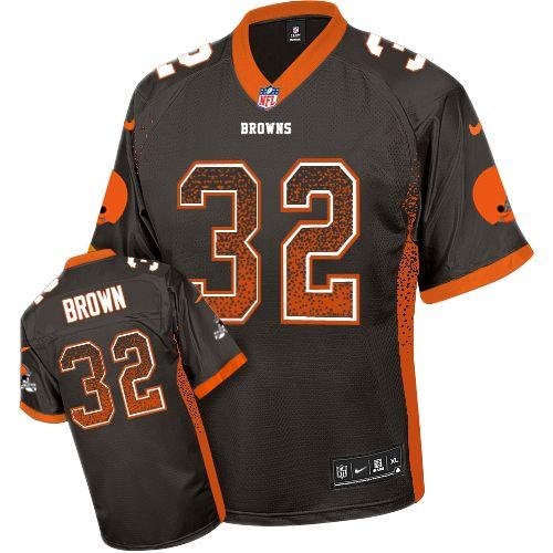 Browns #32 Jim Brown Brown Team Color Men's Stitched Elite Drift Fashion Jersey