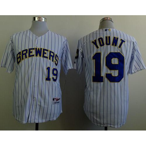 Milwaukee Brewers #19 Robin Yount White(Blue Strip) Stitched Jersey Men's