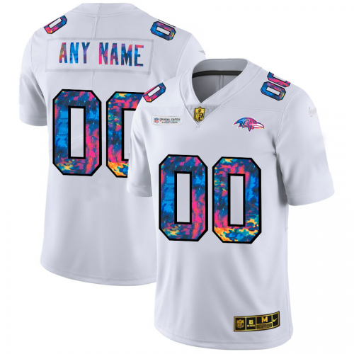 Baltimore Ravens Custom Men's White Multi-Color 2020 Crucial Catch Limited Jersey