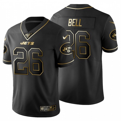 New York New York Jets #26 Le'Veon Bell Men's Black Golden Limited 100 Jersey Men's
