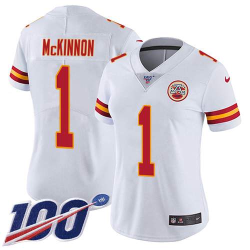 Chiefs #1 Jerick McKinnon White Women's Stitched 100th Season Vapor Limited Jersey