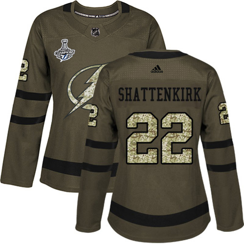 Adidas Tampa Bay Lightning #22 Kevin Shattenkirk Green Salute to Service Women's 2020 Stanley Cup Champions Stitched Jersey Womens