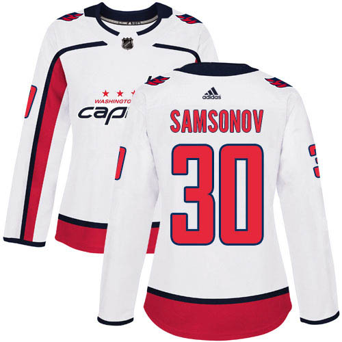 Adidas Washington Capitals #30 Ilya Samsonov White Road Authentic Women's Stitched Jersey Womens