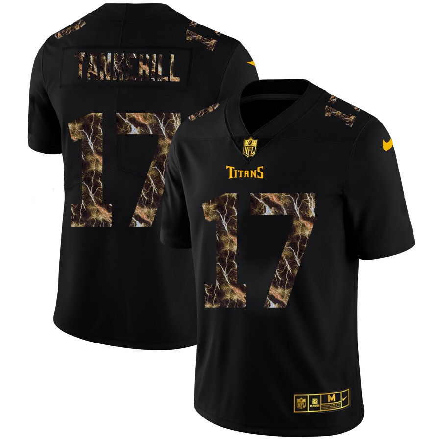 Tennessee Titans #17 Ryan Tannehill Men's Black Flocked Lightning Vapor Limited Jersey