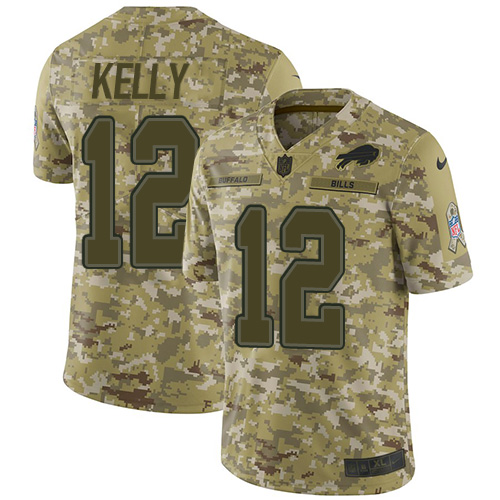 Bills #12 Jim Kelly Camo Youth Stitched Limited 2018 Salute To Service Jersey