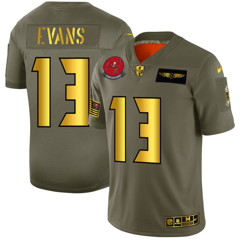 Tampa Bay Buccaneers #13 Mike Evans Men's Olive Gold 2019 Salute To Service Limited Jersey