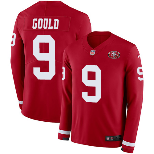 San Francisco 49ers #9 Robbie Gould Red Team Color Men's Stitched Limited Therma Long Sleeve Jersey Men's