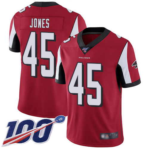 Atlanta Falcons #45 Deion Jones Red Team Color Men's Stitched 100th Season Vapor Limited Jersey Men's